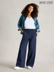 White Stuff Blue Twister Chino Wide Leg Trousers (F13956) | $150
