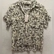 Philosophy by Republic Animal Print Rayon Frayed Hem Button Down Top NWT XS