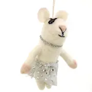 Ballerina Mouse Ornament -Wool White Mouse Christmas Ornament in Silver Tutu