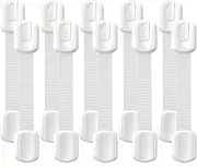 Child Safety Cabinet Locks - (10 Pack White) Baby Proofing Latches to Drawer Door Fridge Oven Toilet Seat Kitchen Cupboard Appliance Trash Can with 3M Adhesive - Adjustable Strap No Drill No Tool