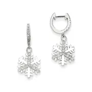14K White Gold Real Diamond Small Snowflake Earrings