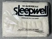 NOS Sleepwell Percale Irregulars Full Flat Sheet White Eyelet Floral Edge New