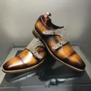 Men Customized Handmade two tone Leather Monk Strap cap toe formal office Shoes