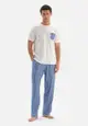 Ecru Tshirt & Pants, Crew Neck, Regular, Long Leg, Short Sleeve Sleepwear for Men