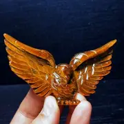 TOP 81G Natural Handcarved Yellow Tiger Eye Sparkling Eagle Healing L2381