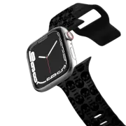 Apple Watch Series 4-6, SE (40mm) Impact Band SKULL IN THE CROWD, BLACK WATCH BAND - HALLOWEEN SKULLS SPOOKY SKELETON BLACK WHITE CREEPY PATTERN By Ebi Emporium