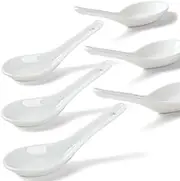 Soup Spoons Set of 6, Asian Ceramic Soup Spoons 5.3" Ramen Spoons Proper for Corelle Pho Miso Wonton Ramen Dumpling Macaron Dishwasher & Oven Safe