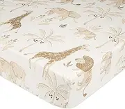 Crane Baby Soft Cotton Crib Mattress Sheet, Fitted Crib Sheet for Boys and Girls, Safari Animal, 28”w x 52”h x 9”d, Multicolor, Small Single