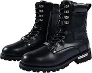 [RiderVibe] Men's Motorcycle Boot For Riding PU Leather Combat Boots For Men Waterproof Biker Boots with Lace-Up Side Zipper