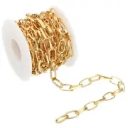 9.8 Feet Cable Chain with Spool, Flat Link Chain Twisted for Jewelry, Golden