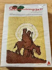 VTG Rare Latch Hook Rug Kit Mary And Joseph 1978 Columbia Minerva 20 x 27 Xmas