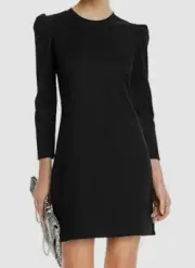 $185 Aqua Women's Black Puff-Sleeve Rib-Knit Solid Mini Shift Dress Size L