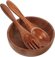 Ipetboom 1Set Wooden Salad Bowl Set Smooth Edge Acacia Wood Fruit Bowl with Spoon Fork Tableware for Mixing Serving Salads Safe Sturdy Design for Everyday Use