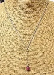 Sterling Silver Natural RUBY Gemstone Bead Lariat Necklace...Handmade USA