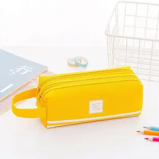 手提雙拉鏈筆袋雙層帆布鉛筆袋筆盒大容量加厚款多功能筆袋鉛筆盒