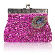 Nevenka Peacock Clutch Sequined Beaded Evening Handbag-RoseRed