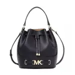 【MICHAEL KORS】REED系列簡約黑MK LOGO皮革手提斜肩背兩用水桶包(35S3G6RM8T-BLACK)