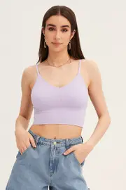 Purple Crop Singlet Top Seamless - Size L, Women's Bralette