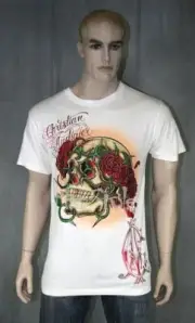 Christian Audigier Skull Roses Stones T-shirt Off White Basic Back