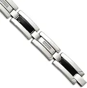 [JewelryWeb] Stainless Steel Fold over Polished Black Ip Plated 1/4ct Tw. Diamond Bracelet 22 Centimeters 12mm Wide Link-Bracelet for Women