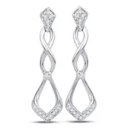 14k White Gold Round Diamond Cascading Teardrop Dangle Earrings 1/10 Cttw