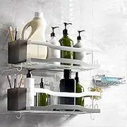Shower Shelves Shower Caddy for Bathroom with Soap Dish Holder Self Adhesive Shower Shelf, 4 Hooks and 2 Boxes, No Drilling Shower Storage Stainless Steel, 3 Pack（Silver