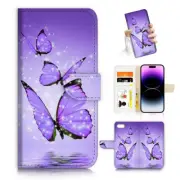 ( For iPhone SE 2nd/3rd Gen ) Wallet Case Cover PH26677 Purple Butterfly