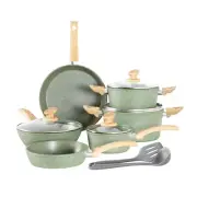 Kitchen Academy Induction Cookware Sets - 12 Piece Green Cooking Pan Set, Gra...