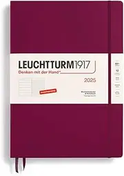 LEUCHTTURM1917 370476 Weekly Calendar & Notebook Master (A4+) 2025, Port Red, German