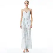 Alice and Olivia White Blue Wide Leg Jumpsuit 12 New Retails $550