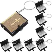KALLORY 10pcs Mini Bible Keychain Religious Pendants Metal Keyring for Party Favors Meaningful Christian Present Stylish Accessories for Bags and Keys Durable and Sturdy Design