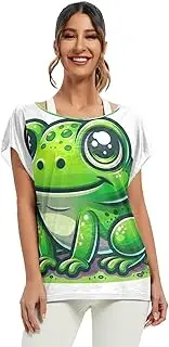[RPLIFE] Cute Cartoon Frog Big Eyes Ladies Batwing Tops Casual Loose Blouses, S-XXL Flowy Tops