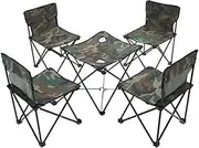 Five-Piece Camping Picnic Climbing Table and Chair Set, Outdoor Folding Table and Chair Combination, Camouflage Oxford Cloth, Aluminum Alloy Material