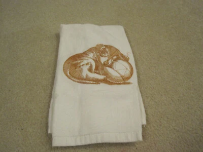 Dog kitchen towel bathroom hand towel new no tags puppy holding ornament tan