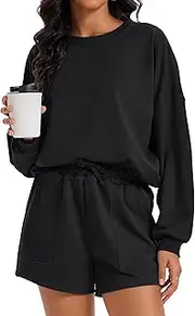 Onfers Womens Sweat Short Sets Sweatsuits Long Sleeve Sweatshirt Lounge Set Casual Fall Tracksuit Oversized Matching Sets
