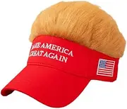 [Skyprime] 2024 US Election Wig Baseball Cap Wide Brim Red Embroidered Red/Trip Plain (Getaway Solids), One Size, Getaway Solids, One size