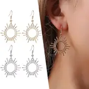 Sun Gold Silver Earring Vintage Gear Drop Earrings Hook Dangle Earrings For