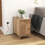 CostwayNarrow Nightstand with USB Ports and Outlets-Natural