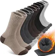 [UUMIAER] 5 Pairs Merino Wool Socks for Men, Thermal Wool Hiking Socks Supper Thick Winter Crew Socks (US Size 7-13)