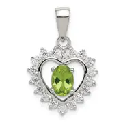 Sterling Silver Rhodium-Plated Peridot And Cz Pendant