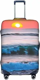 [Pvinnk] Sunset and Sunrise with Ocean Sea Waves Print Protective Luggage Cover Elastic Washable Suitcase Protector Travel Gear Protector, White, Large