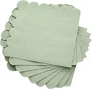 100 Pcs Scalloped Edged Cocktail Napkins Sage Green Square 3 Ply Paper Napkins Disposable Scalloped Napkins for Birthday Wedding Party, 5 x 5 Inch Folded