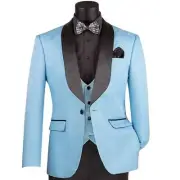 VINCI Men's Light Blue Jacquard 3 Piece Slim Fit Tuxedo Wedding Suit NEW
