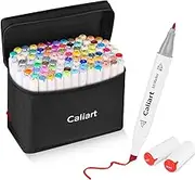 Caliart 100 Colors Artist Alcohol Markers Dual Tip Art Markers Twin Sketch Markers Pens Permanent Alcohol Based Markers with Case for Adult Kids Coloring Drawing Sketching Card Making Illustration