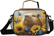 Insulated Lunch Box Capybara Sunflower Cute for Women Men - Ideal for Work, Picnics - Includes Adjustable Shoulder Strap