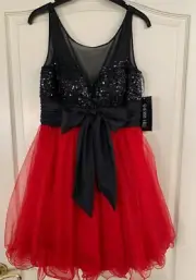 Sherri Hill Women's 10 Red & Black Sequins Short Cocktail Prom Dress 11038 $378