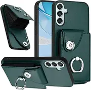 Case Compatible with Samsung Galaxy A13 5G / A04S Wallet Magnetic Clasp [PU Leather + Shell + Card Holder] Ring Kickstand Green
