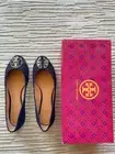 TORY BURCH NEW Chelsea Cap Toe Ballet Flats in Willa Tweed Navy/Black US 8.5