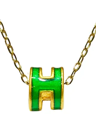 [SPECIAL] LITZ 999 (24K) Gold H Charm with 14K Gold Plated 925 Silver Chain H牌项链 EPC0926-GREEN-SN