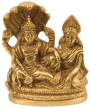 New Hindu God Lord Vishnu and Goddess Lakshmi Seated on Sheshnag Brass Statue